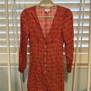 Floral Red Button-Up Dress